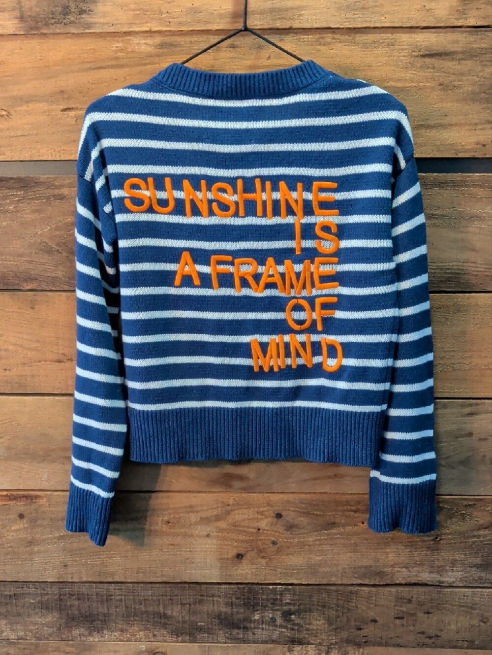 Rosenthal Navy and White Striped V-Neck Sweater